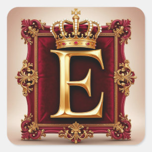 Large E Monogram on Red Velvet Square Sticker