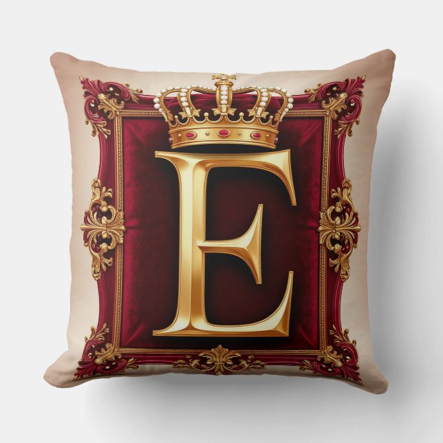 Large E Monogram on Red Velvet Throw Pillow (Front)