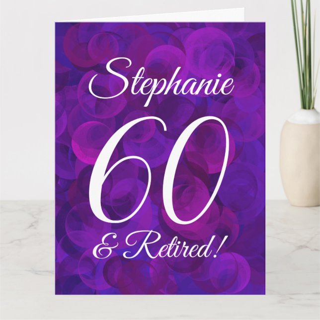 Large Elegant Purple 60 Happy Retirement Card (Front)