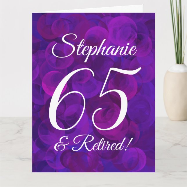 Large Elegant Purple 65 Happy Retirement Card (Front)