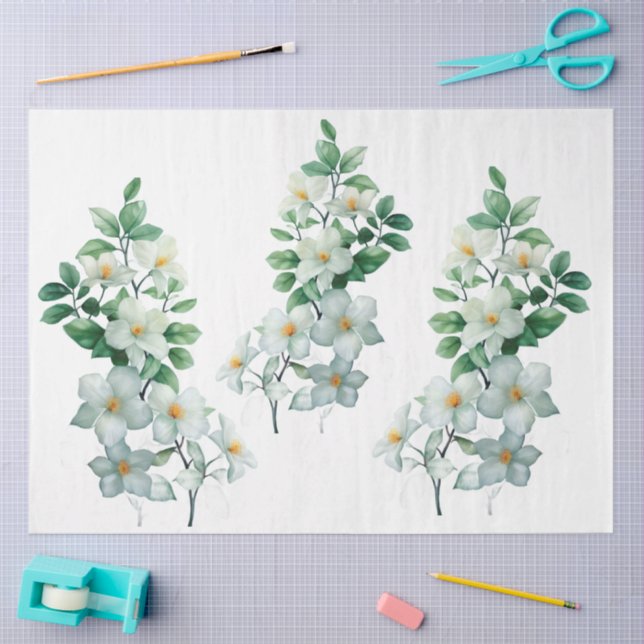 Large Elegant Watercolor Jasmine Decoupage Tissue Paper (Craft)