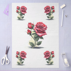 Large Elegant Watercolor Red Roses Decoupage Tissue Paper