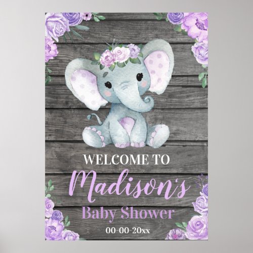 Large Elephant Welcome Sign Girl Shower Poster