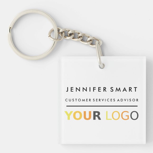 Large Employee Name Badge Custom Logo Staff Keychain (Front)