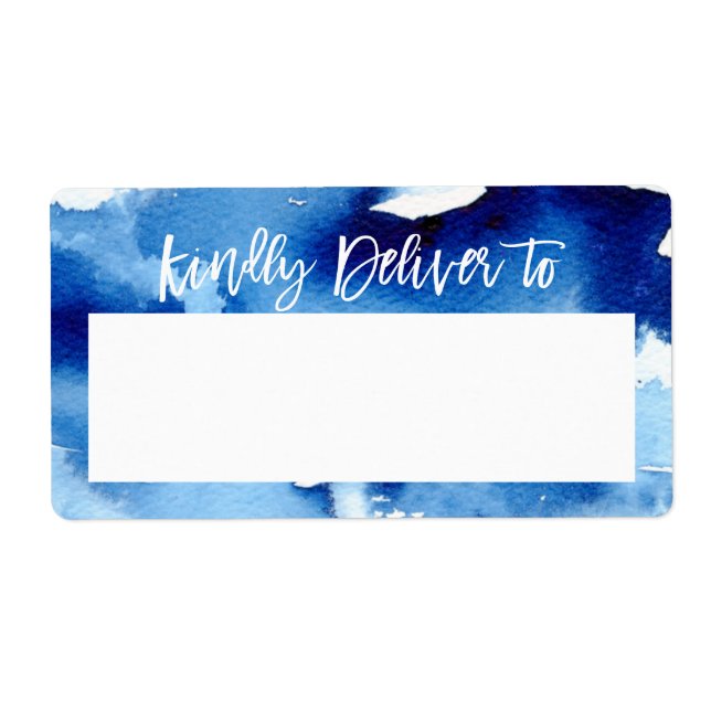 LARGE ENVELOPE ADDRESS stylish blue watercolor Label (Front)
