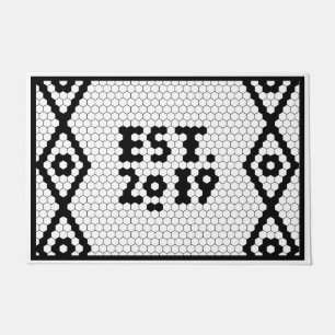 Large Est. 2019 Black and White Tile Doormat