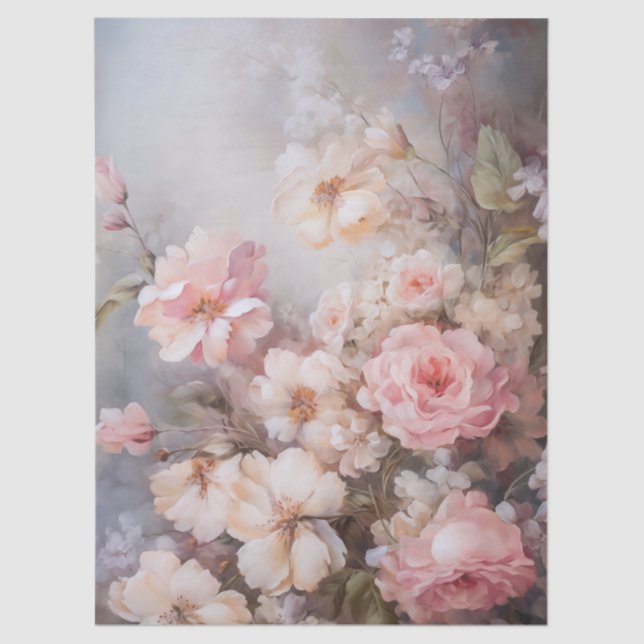 Large Ethereal Pink Floral Bouquet Decoupage Tissue Paper (Front)