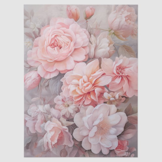 Large Ethereal Pink Floral Bouquet Decoupage Tissue Paper (Front)