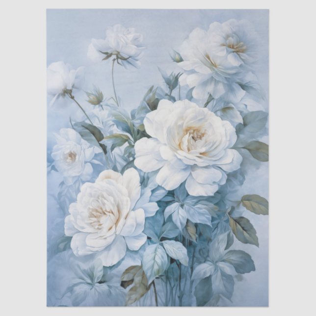 Large Ethereal White Floral Bouquet Decoupage Tissue Paper (Front)