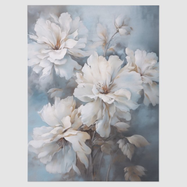 Large Ethereal White Floral Bouquet Decoupage Tissue Paper (Front)