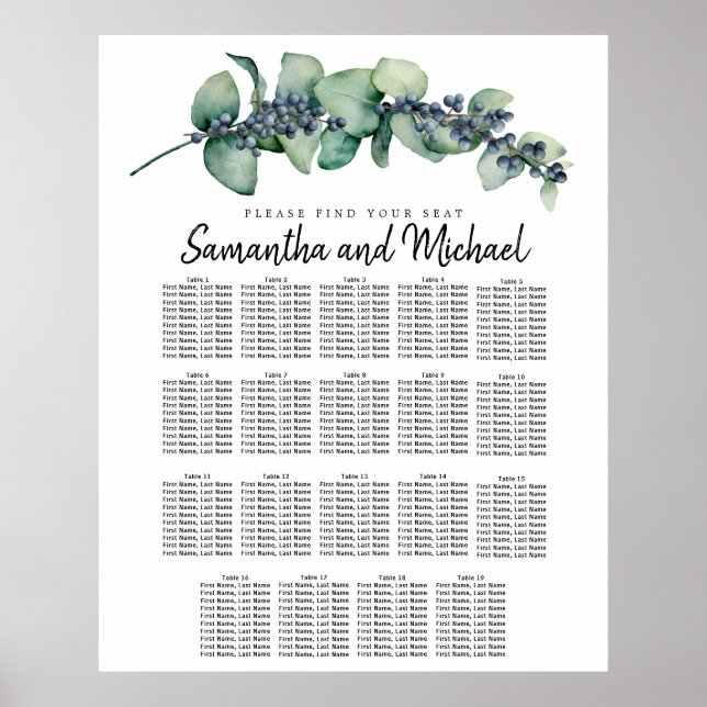 Large Eucalyptus Botanical 19-Table Seating Chart (Front)