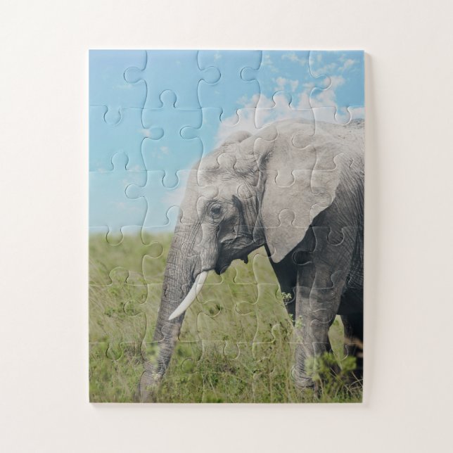 Large Exotic Gray Elephant Walking Jigsaw Puzzle (Vertical)