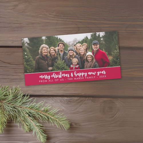 Large Family Photo Panoramic _ Minimal _ deep red Holiday Card