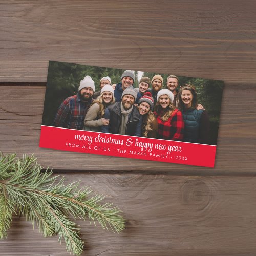 Large Family Photo Panoramic _ Minimal _ red Holiday Card