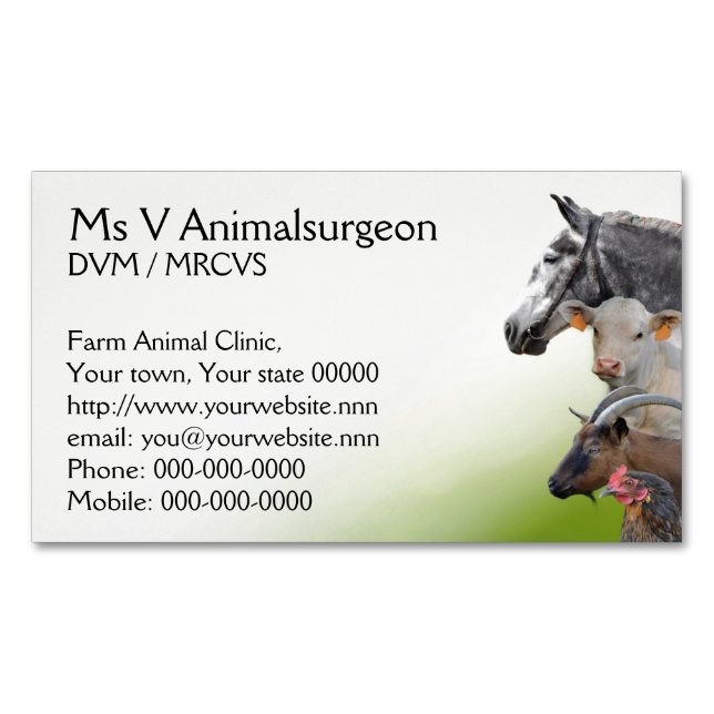 Large farm animals vet business card magnet (Front)