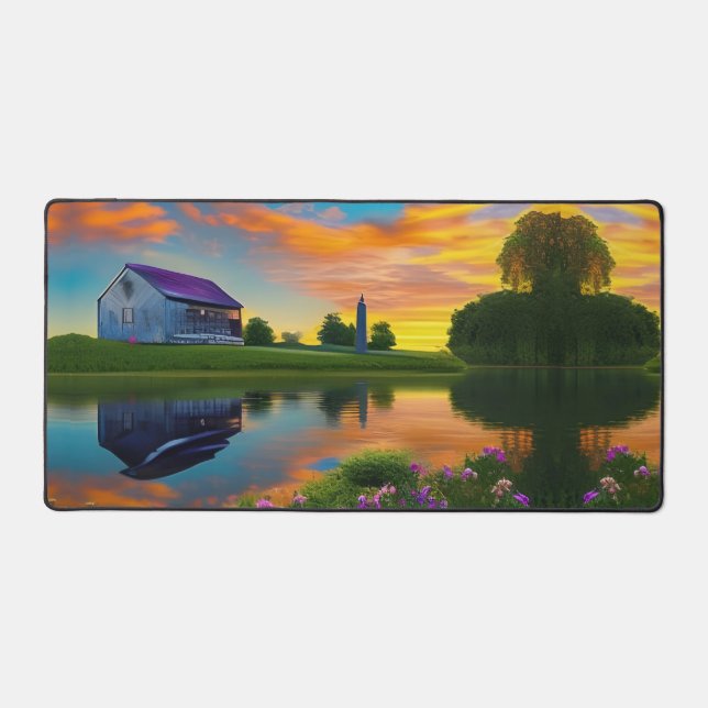 Large farmhouse purple roof at sunset desk mat (Front)