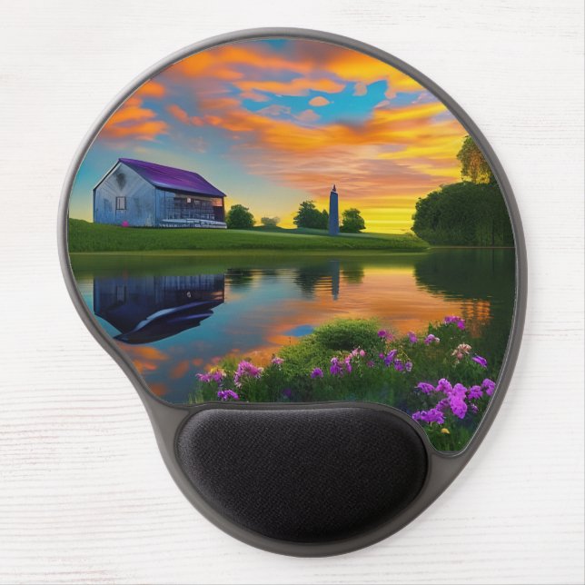 Large farmhouse purple roof at sunset gel mouse pad (Front)