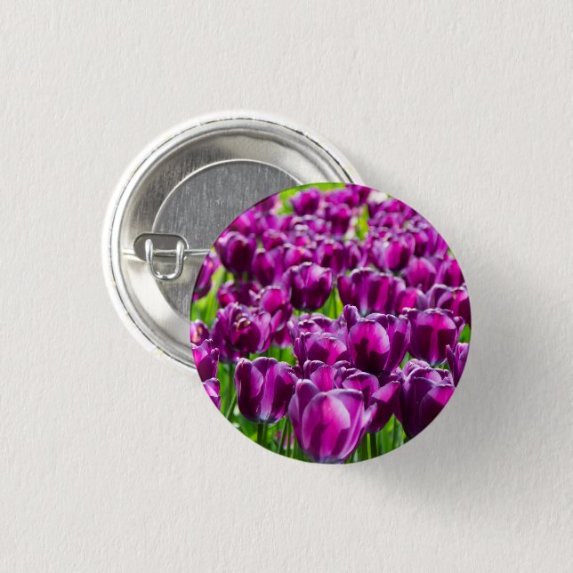 Large field of purple tulips  button (Front & Back)
