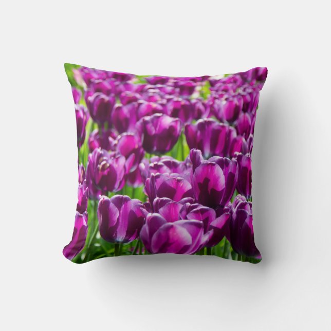 Large field of purple tulips  throw pillow (Front)