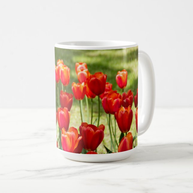 Large field of red tulips   coffee mug (Front Right)