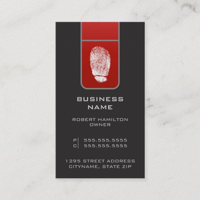 Large Fingerprint Red & Gray Tech Business Card (Front)