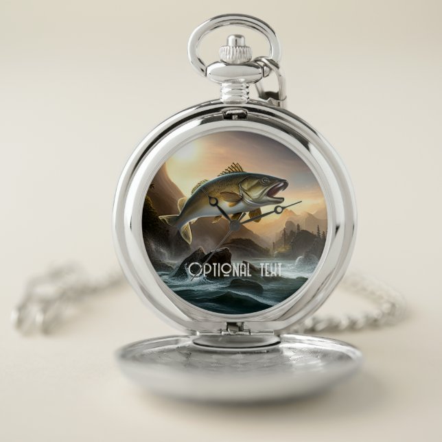 Large Fish in Rapids Pocket Watch (Inside)
