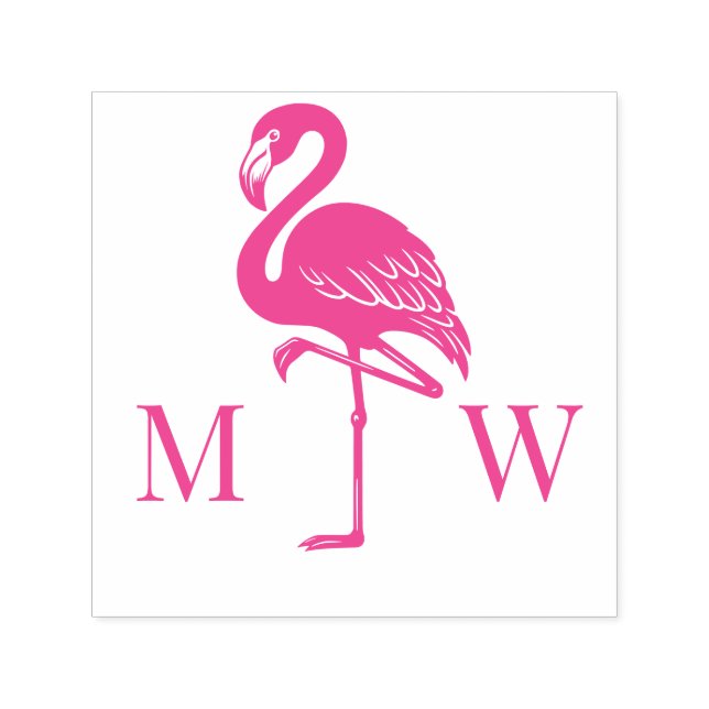 Large Flamingo Couple Wedding 2 Initial Monogram Self-inking Stamp (Design)