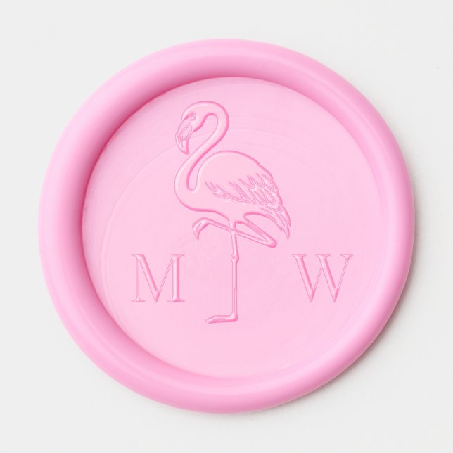 Large Flamingo Couple Wedding 2 Initial Monogram Wax Seal Sticker (Front)