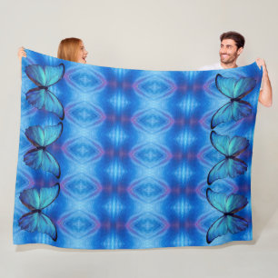 Large Fleece Blanket Blue Butterflies