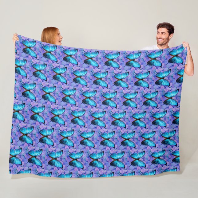 Large Fleece Blanket Blue Butterfly/Lavender (In Situ)