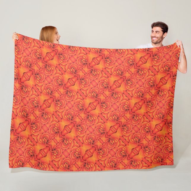 Large Fleece Blanket Orange Begonia Pattern (In Situ)