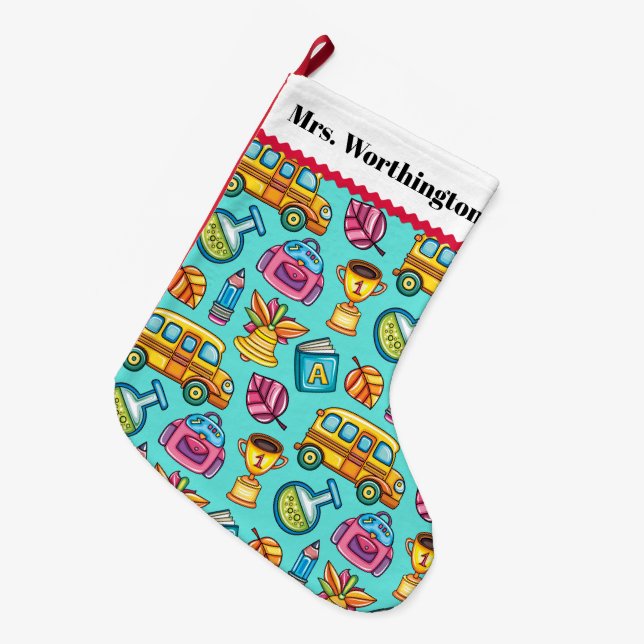 Large Fleece Teacher Christmas Stocking (Front (Hanging))