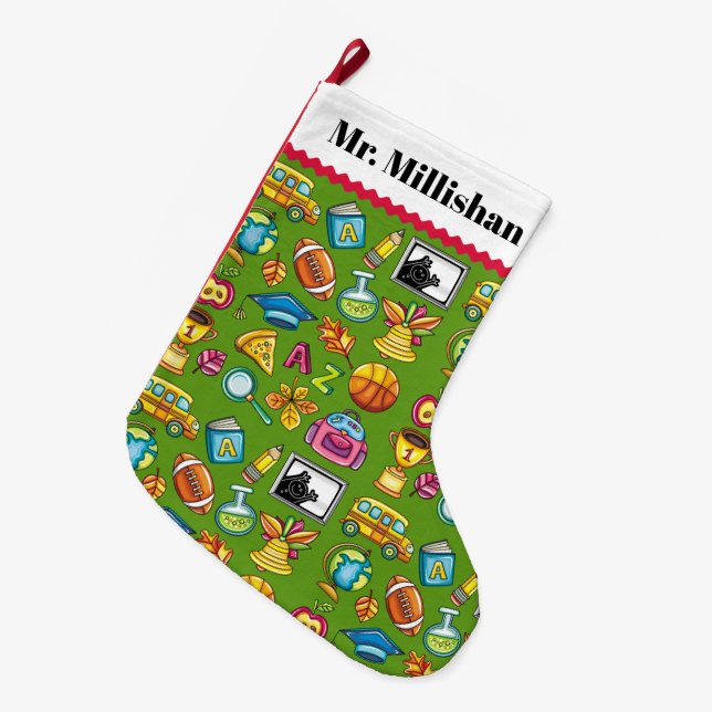 Large Fleece Teacher Christmas Stocking (Front (Hanging))