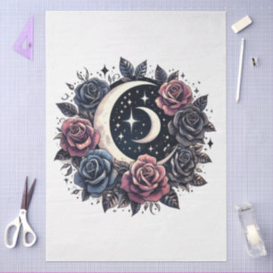 Large Floral Goth Crescent Moon & Roses Decoupage Tissue Paper