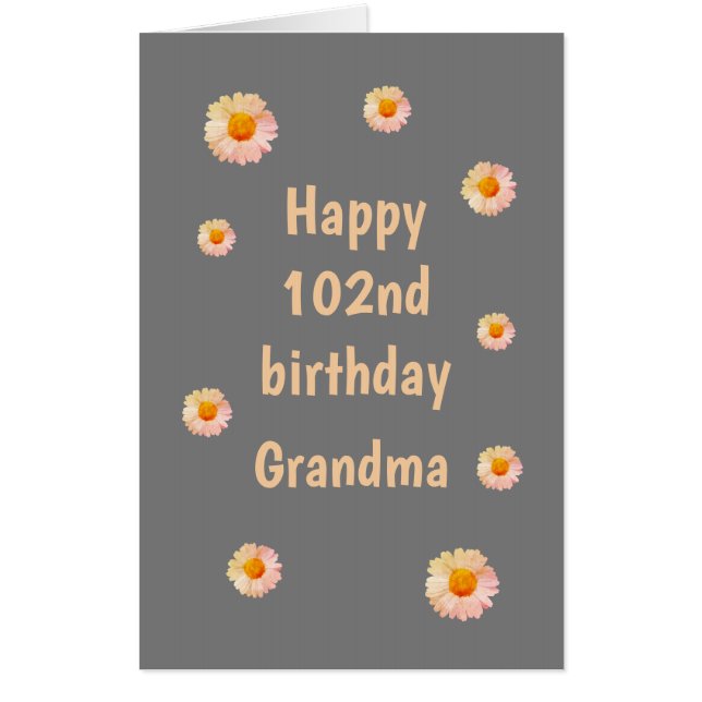 Large Floral Happy 102nd Birthday Grandma Card (Front)