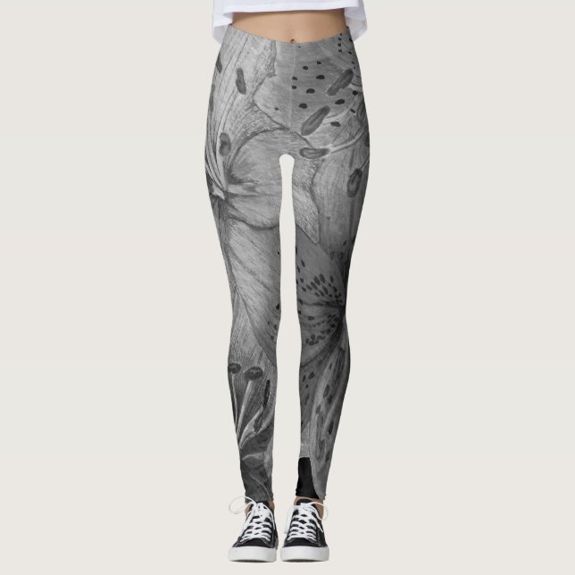 large floral pattern contempory black and white leggings (Front)
