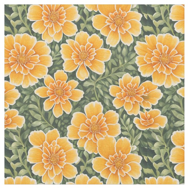 Large Floral Pattern Marigold Flowers Fabric (Close Up)