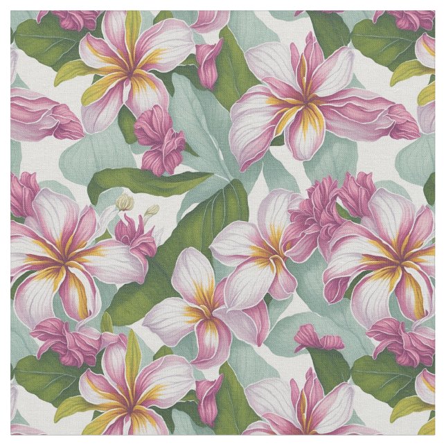 Large Floral Pattern Plumeria Flowers Fabric (Close Up)