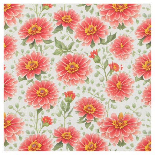 Large Floral Pattern Zinnia Flowers Fabric