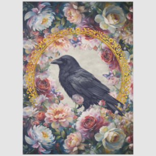 Large Floral Raven with Faux Gold Foil Frame   Tissue Paper