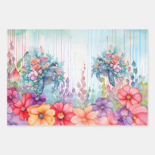 Large Floral Sea Turtles Furniture Decoupage  Wrapping Paper Sheets
