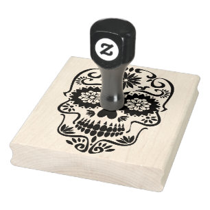 Large Floral Sugar Skull Rubber Stamp