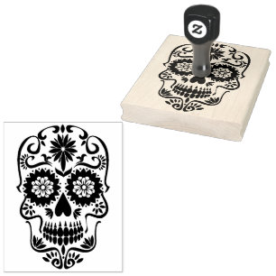 Large Floral Sugar Skull Rubber Stamp
