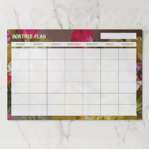 Large Floral Undated Monthly Planner Paper Pad