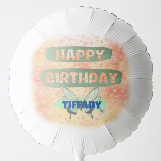Large Flower and Butterfly Birthday Balloon (Front)