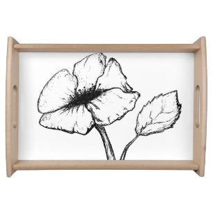 Large Flower Long Stem Cut and Sketched Serving Tray