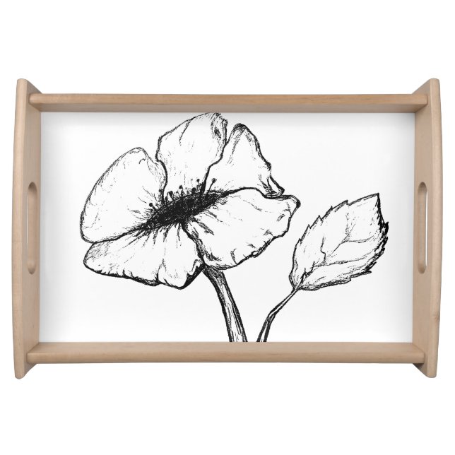Large Flower Long Stem Cut and Sketched Serving Tray (Front)