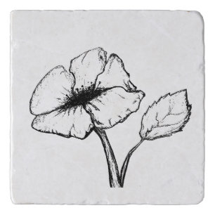 Large Flower Long Stem Cut and Sketched Trivet