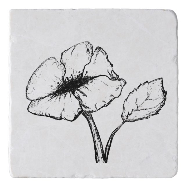 Large Flower Long Stem Cut and Sketched Trivet (Front)