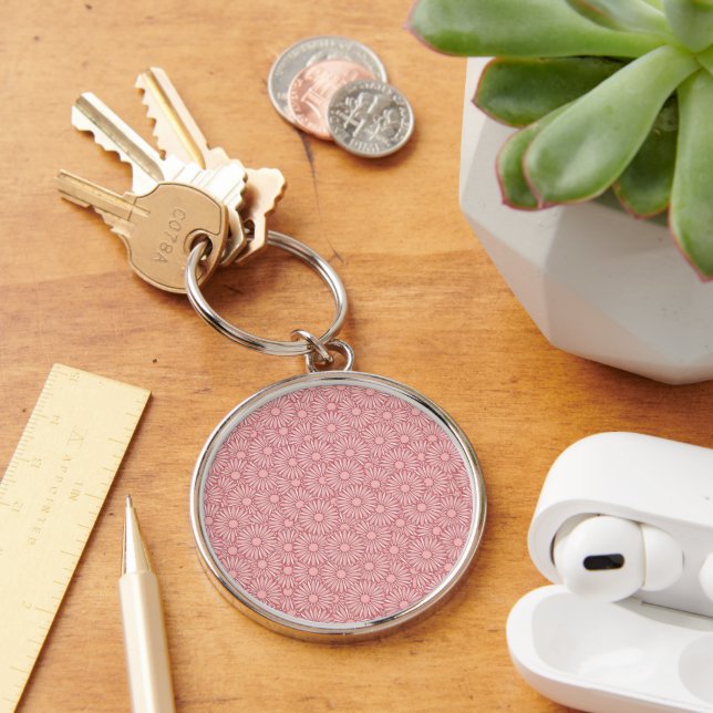 Large Flower Patterned Premium Round  Keychain (Desk)